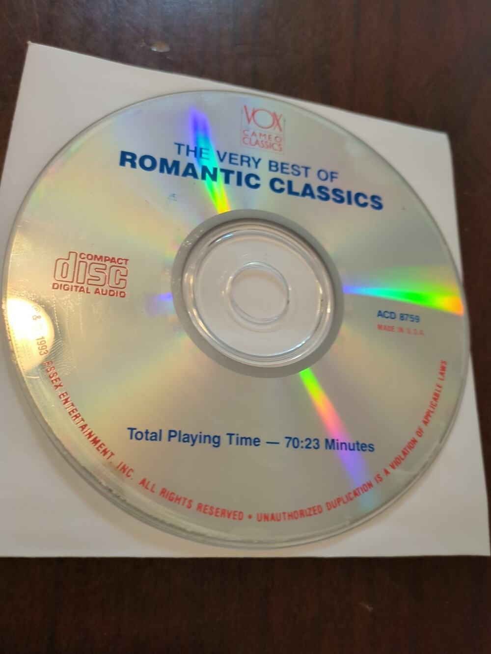 The Very Best of Romantic Classics CD 1993 Vox Cameo Classics disc only
